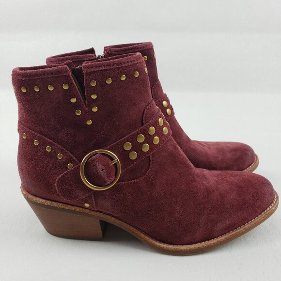 Sofft Allene Harness Ankle Boot Womens 9 Red Suede Studded Western Boho Zip Up - Picture 7 of 12